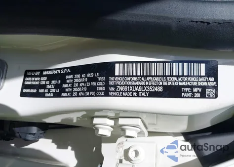 2020 Maserati Levante Levante z USA, uszkodzony, nr VIN ZN661XUA9LX352488